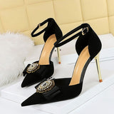 Liyke Design Chic Crystal Buckle Women Pumps Pointed Toe 10CM Thin High Heels Mules Sandal Female Sling back Shoes Black Mart Lion   