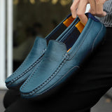  Genuine Leather Men's Casual Shoes Soft Loafers Moccasins Breathable Slip on Black Driving MartLion - Mart Lion