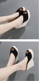 Liyke Platform Wedges Slippers Summer Peep Toe 14CM Heels Shoes Woman Super High Mules Female Sandals Black Mart Lion   