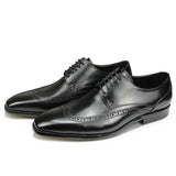Genuine Leather Formal Shoes Men's Social Dress Derby Handmade Lace Up Brogue British Style Luxury Leather Rubber Bottom MartLion Black 38 