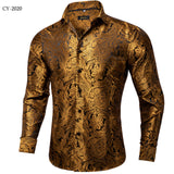 camisa masculina Black Men's Long Sleeves Floral Shirt with Collar Pin Turn-Down Collar Slim Blouse Party Four Season MartLion   