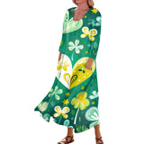Long Dresses Delicate St Patrick's Day Print Mid-Calf For Woman O-Neck 3/4 Sleeves Ladies Frocks MartLion Army Green XXXL United States