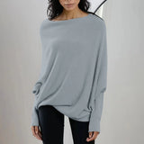 Womens Long  Sleeve Neck Tunic Tops  Fall Baggy Slouchy Pullover Sweaters Off The Shoulder Sweater MartLion Light Gray S 