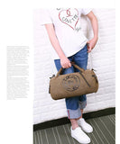 Both Men's Women Hand Shoulder Canvas Cylindrical Casual Travel Fitness Clothing Package-Retro Bucket Bag Mart Lion   
