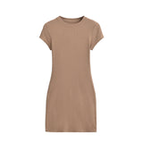 Mini Dresses Short Sleeve Crewneck Summer Bodycon Dress for Women frock MartLion Khaki S 