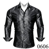 Luxury Silk Shirts Men's Green Paisley Long Sleeved Embroidered Tops Formal Casual Regular Slim Fit Blouses Anti Wrinkle MartLion 0606 S China