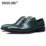 Handmade Style Men's Formal Oxford Shoes Genuine Leather Crocodile Print Green Black Lace Up Dress Mart Lion   