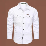 Spring Shirts Men's Long Sleeve Casual 100% Cotton Camisa Military Shirts Clothing Black Blouse MartLion white M CHINA