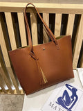 Women Single Shoulder Bag Casual Large Capacity Pu Lychee Pattern Tassel Outdoor Simple Tote MartLion CHINA Brown 