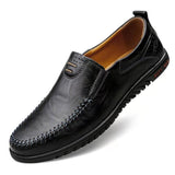 Genuine Leather Men's Shoes Casual Slip on Formal Loafers Moccasins Black Driving Mart Lion   