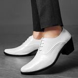 Trendy High Heel Men's White Dress Shoes Pointed Toe Lace-up Formal Leather Glitter Oxfords Zapatos Hombres Mart Lion   