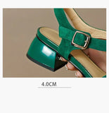 Summer Women Shoes Round Toe Sandals Casual Suede Roman Heels Green Genuine Leather Mid Heels MartLion   