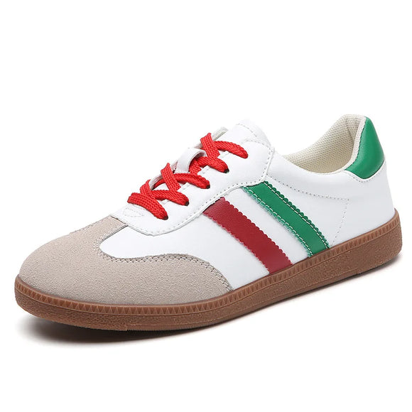 Flat Luxury Shoes Women Autumn Classic Ladies Sneakers Leather Retro Low Cut Lace -up Casual Round Toe Grey White MartLion Green 44 length 27.0cm 