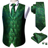 Rose Red Men's Wedding Suit Vest Blue Floral Jacquard Folral Silk Waistcoat Vests Handkerchief Tie Vest Suit Set Barry Wang Design Mart Lion BM-2086 L 