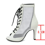 Women Jazz Dance Shoes Summer Cozy Sandals 10CM Stiletto Ladies  Party Indoor Ballroom Cool Boots Mart Lion White-8.5CM 37 China