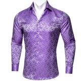 Barry Wang Exquisite Blue Silk Paisley Men's Shirt Four Seasons Lapel Long Sleeve Embroidered Leisure Fit Party Wedding MartLion CY-0417 S China
