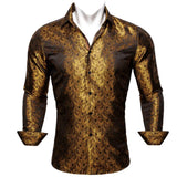 Designer Men's Shirts Silk Gold Embroidered Paisley Flower Long Sleeve Casual Blouses Slim Fit Clothing Lapel Tops Barry Wang MartLion   