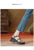 Small Women Rivets Sandals Elevated Low Heel Korean Design Girls Shoes Platform Mujer Mart Lion   