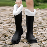 Women Rainboots PVC Waterproof Rubber Warm Fur Boots Non-slip Wear-resistant Knee-high Boots Zapatos Mujer MartLion   