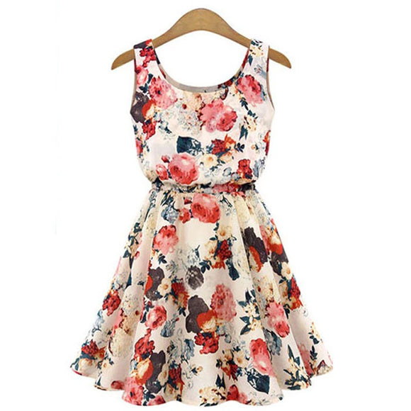 European and American women's dress summer sleeveless floral large frock MartLion apricot S 