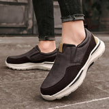 Leather Men's Casual Shoes Brown Black Slip On Sneakers Outdoor Jogging Lightweight Running Sport Mart Lion   