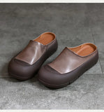 Retro leather half slippers summer wear niche layer cowhide flat MartLion   