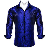 Luxury Shirts Men's Long Sleeve Silk Gold Blue White Black Red Green Purple Silver Paisley Embroidered Casual Blouses Lapel MartLion 0494 S 