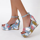 Women Floral Platform Sandals Female Summer Wedges High Heels Thick Bottom Shoes Ladies Buckle Footwear Mart Lion   