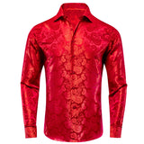 Hi-Tie Jacquard Silk Men's Shirts Lapel Long Sleeve Wedding Shirt Cowboy Blue Gold Green Red White Black MartLion CY-1619 S 