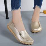 Flat Shoes Slip For Women's moccasins Genuine Leather Loafers MartLion Gold 42 