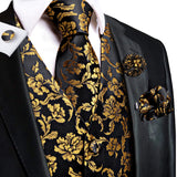 Hi-Tie Silk Vests Jacquard Waistcoat Neck Tie Hanky Cufflinks Brooch Set for Men's Suit Sleeveless Jacket Wedding MartLion   