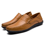 Classic Brown Loafers Men's Flat Casual Leather Shoes Slip-on Moccasins zapatos hombre MartLion huang zong  8008 38 CHINA