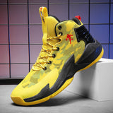 Mesh Yellow Basketball Shoes Men's High Top Non-slip Sneakers Shock-absorbing Elastic Sport Mart Lion   