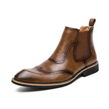 Chelsea Boots Short  Medium Cut Ankle Vintage Men's Winter Leather  Retro Shoes MartLion Yellow 43 
