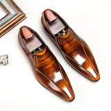 Spring Autumn Men's Genuine Leather Pointed Toe Slip-On Black Brown Office Wedding For Flats Shoes MartLion Brown 6.5 
