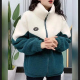 Women Jacket Colored Thickened Lamb Fleece Long Sleeve Mid Length Overcoat Warm Topcoat Top Winter MartLion Green M 