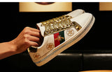 Embroidered Leather Shoes Couple Flats Sneakers Comfort Men's Skateboarding Unisex Casual Women Footwear MartLion   