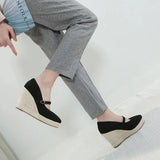 Women Espadrilles Wedge Shoes Spring Autumn Pointed Toe Thick Heel Thick Bottom Straw Mary Jane Heels MartLion   