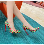 Geometry Plaid Printed Patent leather Women Pumps Elegant Pointed toe Stiletto High Heels Spring Autumn Office Lady Shoe MartLion   