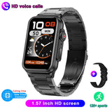 Bluetooth Call Smart Watch AI Voice Assistant Fitness Tracker 1.57 Inch HD Screen Smartwatch Men Women For Android IOS MartLion Black Steel  