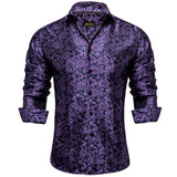 Luxury Blue Black Paisley Silk Shirts Men's Long Sleeve Wedding Party Prom Tuxedo Dress Casual Designer Clothing MartLion CYC-2034 M 