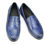 Elegant Handmade Sewing Casual Shoes Luxury Loafers Men's Retro Daily Wear Shoes Blue Leather MartLion   