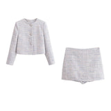 Spring Summer Women's Style French Versatile Texture Short Coat and Skirt Pants MartLion polychrome 1 L 
