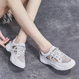 Summer Shoes Women Sneakers Genuine Leather White Flat Thick Sole Breathable Mesh MartLion   