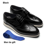 Design Men's Semi-Brogue Derby Shoes Real Cow Leather Handmade Wingtip Sneaker Oxfords Lace-up Stuff Footwear MartLion Black EUR 39 