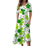 Y2k Daily St Patrick's Day Print Mid-Calf Summer Dress Women Round Neck Short Sleeves Frocks For Girls MartLion   