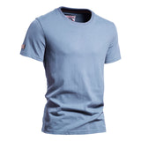 Outdoor Casual T-shirt Men's Pure Cotton Breathable Crew Neck Short Sleeve Mart Lion Blue EU size M 