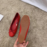 Retro Ultra-soft Women Shoes Spring Bow Red Flat Sole Single Shoe Leisure Leather Ballet MartLion   