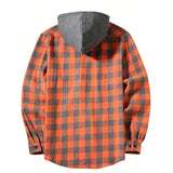 Men's Shirts Classic Plaid Casual Button Down Hooded Long Sleeved Double Pockets Shirt Hoodie Flannel Jacket Tops MartLion   