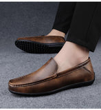 Men's Retro Brown Loafers Luxury Shoes Slip on Shoes Genuine Leather All-match Flats MartLion   